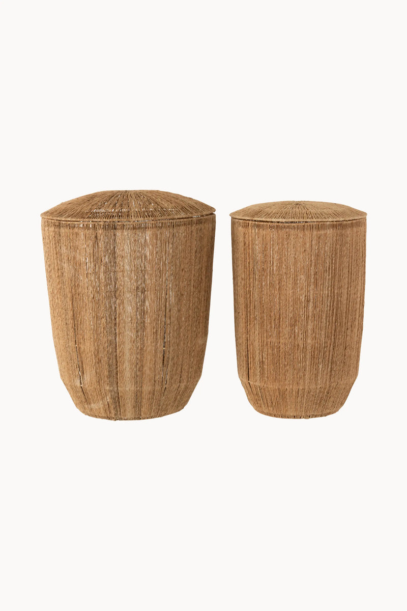 Hoge jute mand met deksel | Set van 2 | Naturel