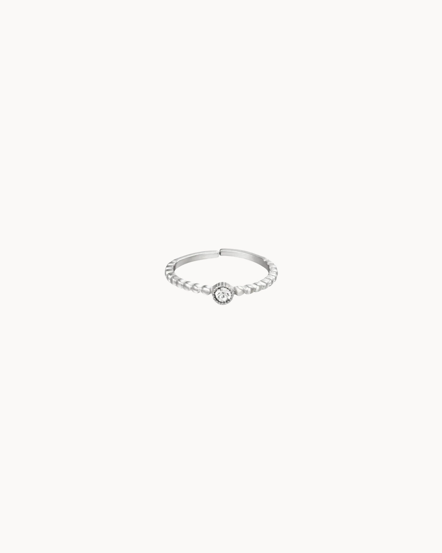 Zilveren ring met rond helder steentje | Stainless steel | Verstelbaar | Conceptstore Sisalla